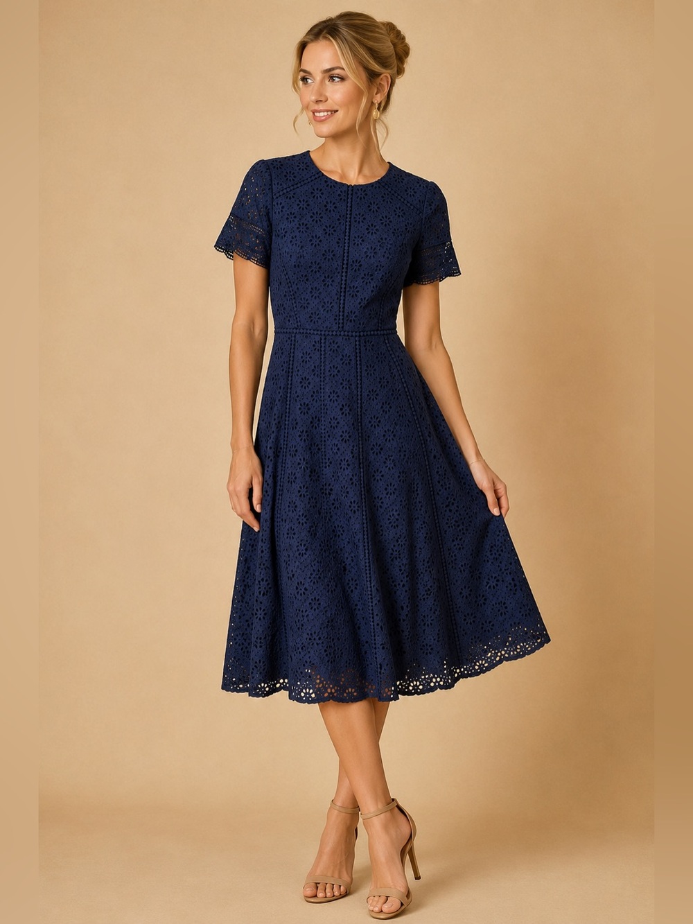 Cremieux Floral Embroidered Eyelet Cotton Navy Dress NWT Size 0